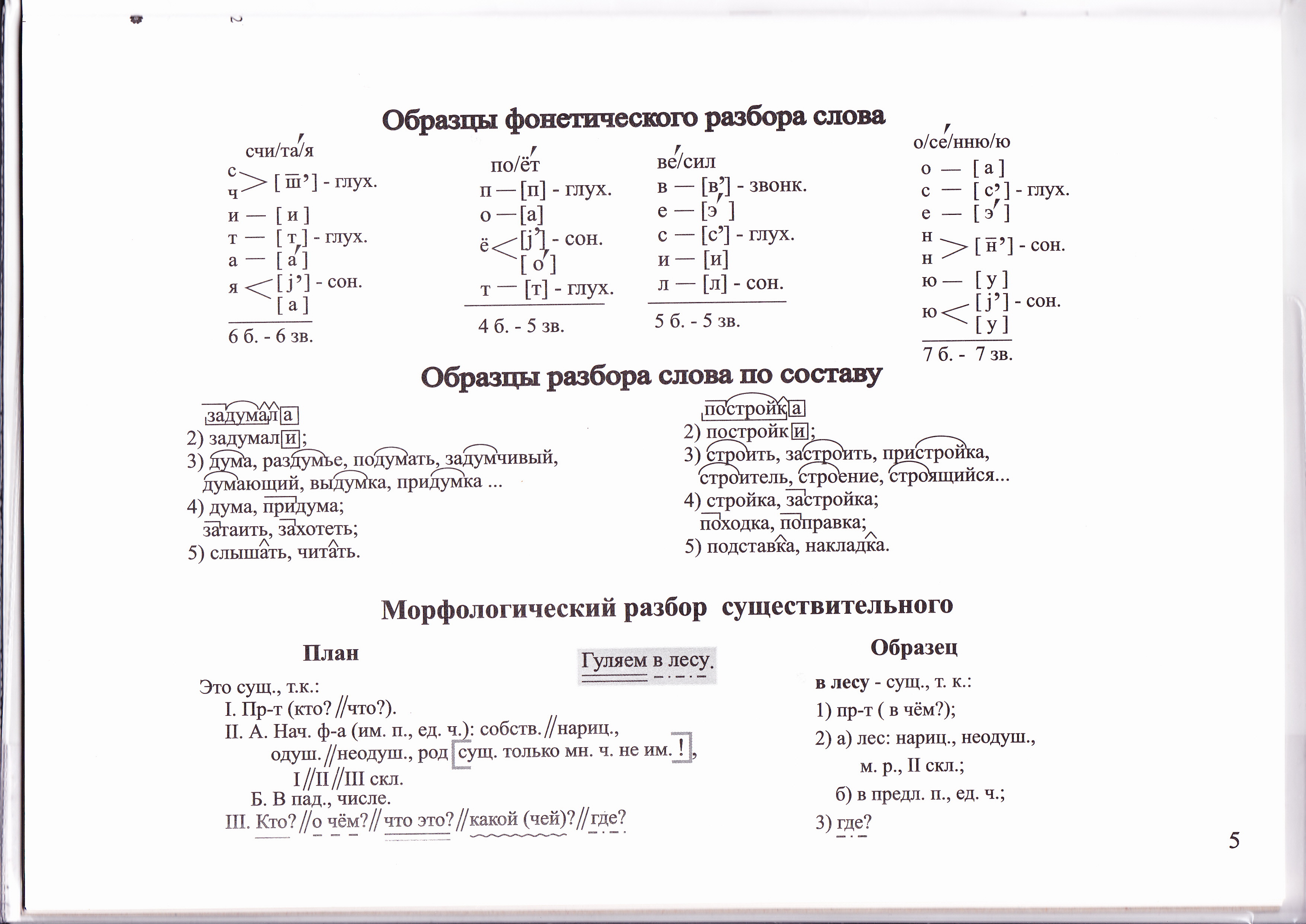 Образцы разборов по русскому языку